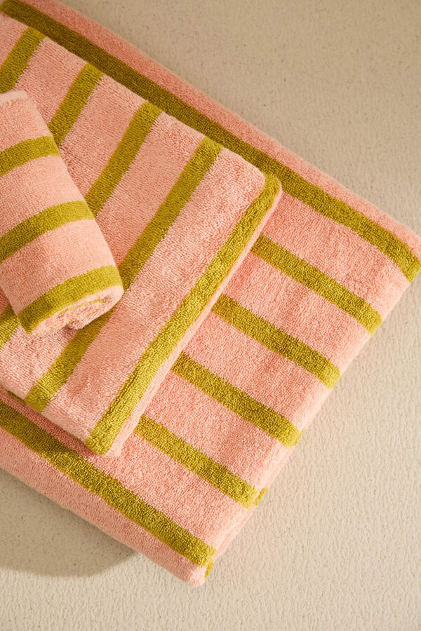 Calma House Toalha de banho de algod&atilde;o turco &agrave;s riscas rosa Saturno 90x150 rosa