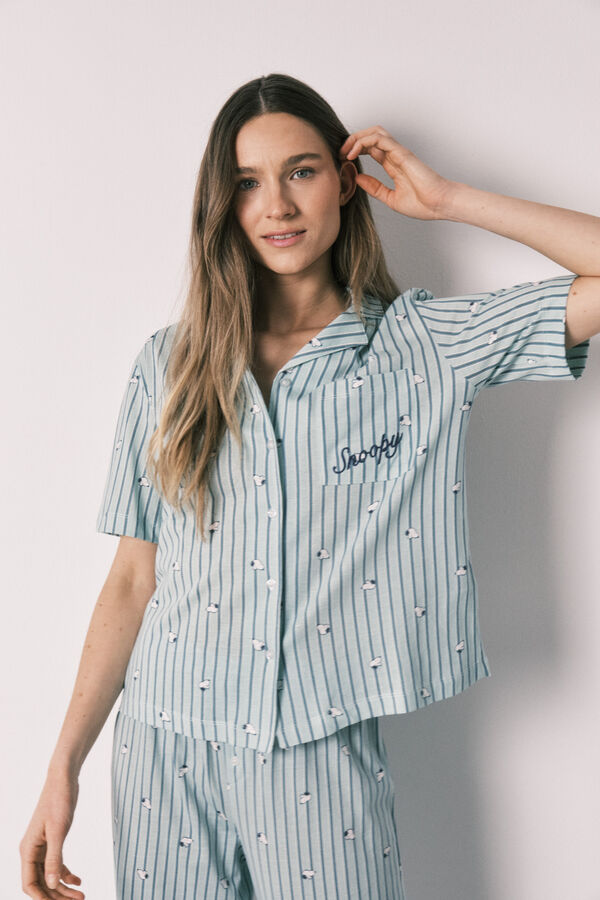 Women'secret Pijama camiseiro Snoopy em algod&atilde;o verde verde