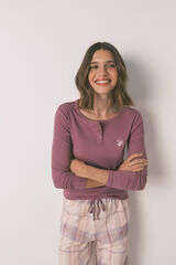 Women'secret Pijama largo algodón estampado cuadros rosa rosa