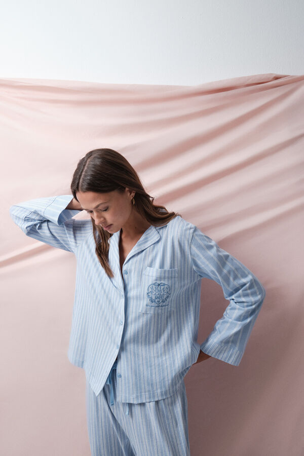 Women'secret Pijama comprido camiseiro de riscas azul azul