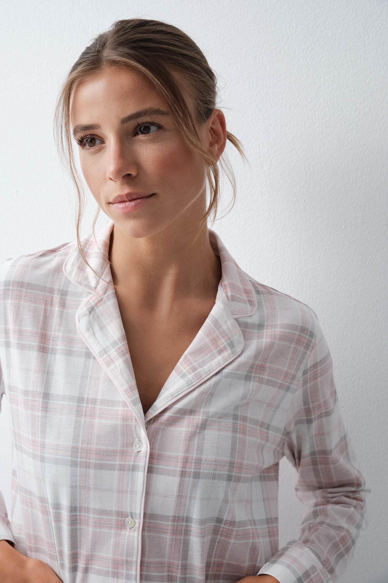 Women'secret Pijama comprido camiseiro em algod&atilde;o xadrez