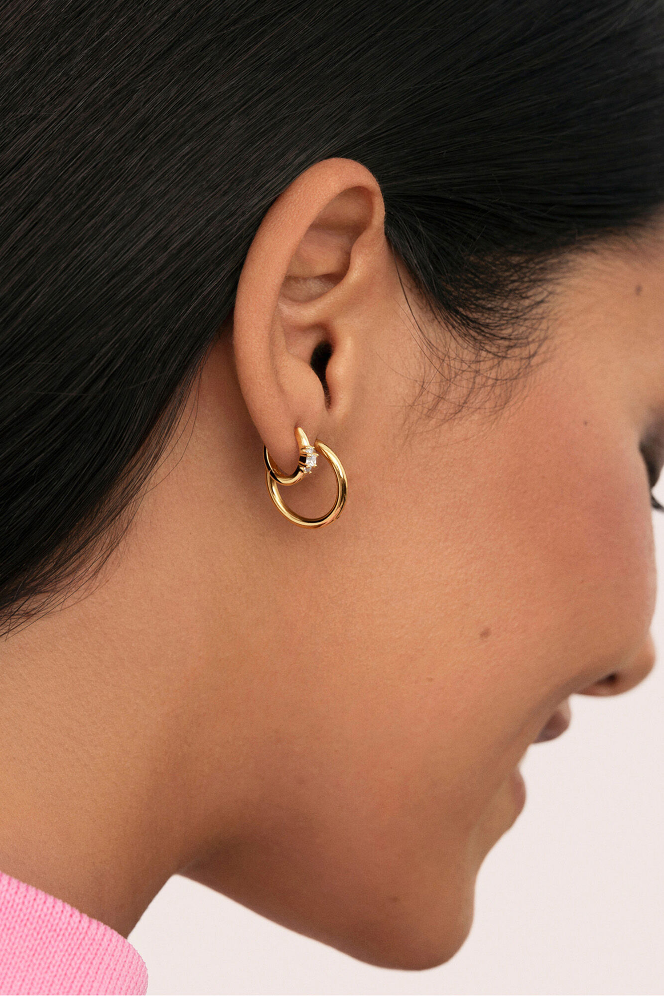 Singularu Pendiente Suelto Aro Halo Plata Ba&ntilde;o Oro