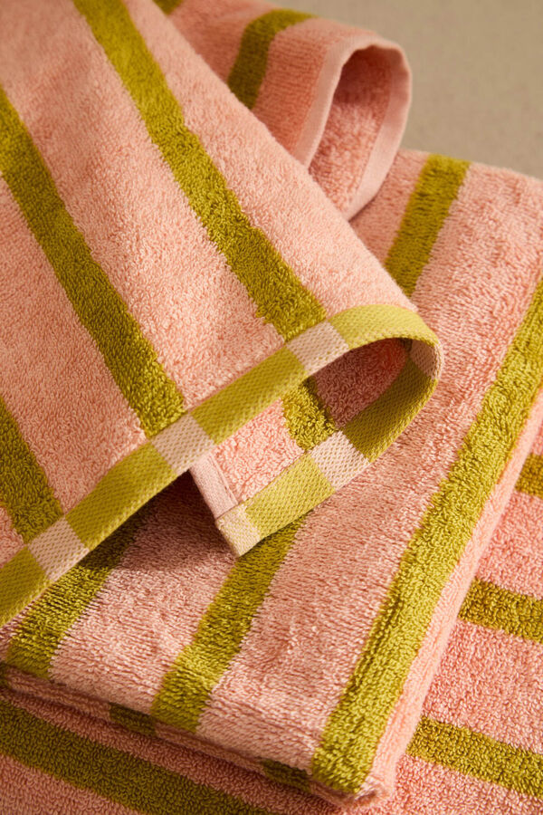 Calma House Toalha de lavat&oacute;rio em algod&atilde;o turco &agrave;s riscas rosa Saturno 50x90 rosa