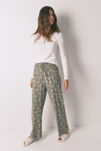 Women'secret Pantalón largo viscosa flores kaki 