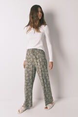 Women'secret Pantalón largo viscosa flores kaki kaki