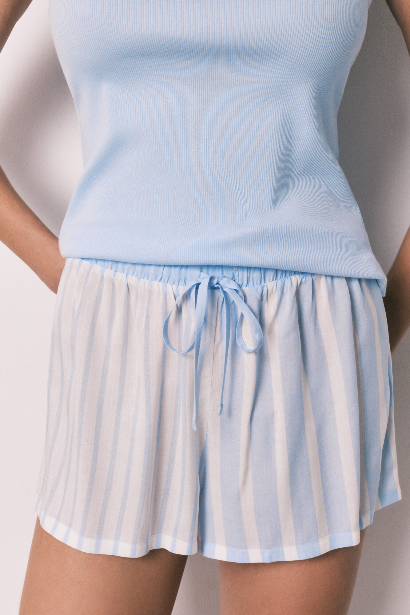Women'secret Pijama corto tirantes algod&oacute;n y viscosa azul