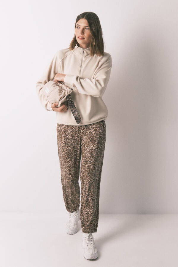 Women'secret Calça comprida com estampa animal de cenoura marrom cru