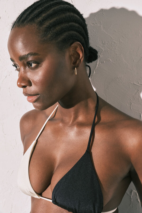 Women'secret Top biqu&iacute;ni triangular color block preto e branco preto