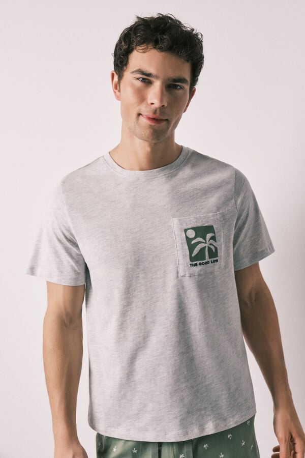 Women'secret Pijama curto de homem em algod&atilde;o estampado de palmeiras cinzento