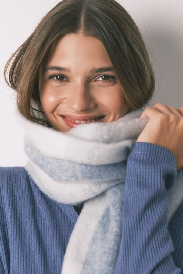 Women'secret Cachecol com efeito l&atilde; xadrez azul e branco  azul