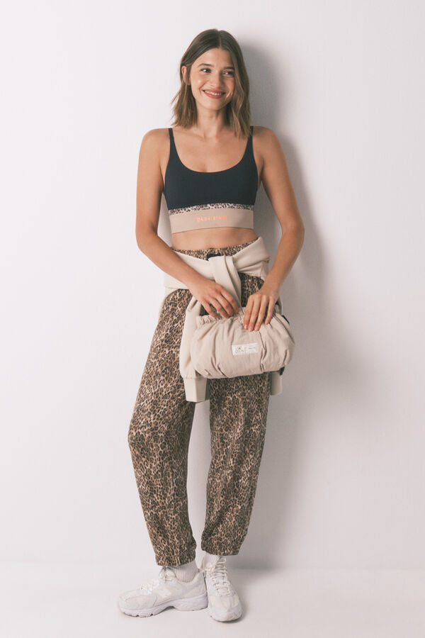 Women'secret Calça comprida com estampa animal de cenoura marrom cru