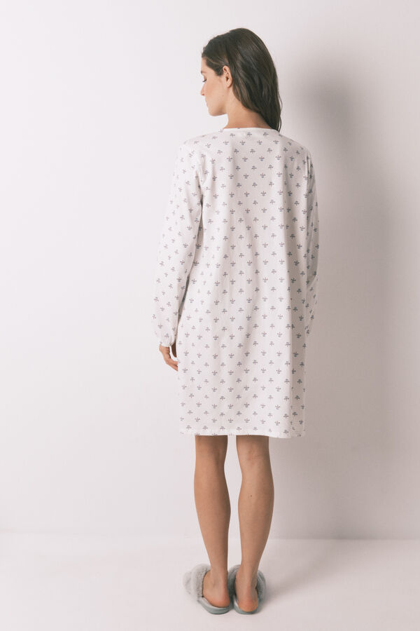 Women'secret Camisa de dormir floral 100% algodão de manga manga bege