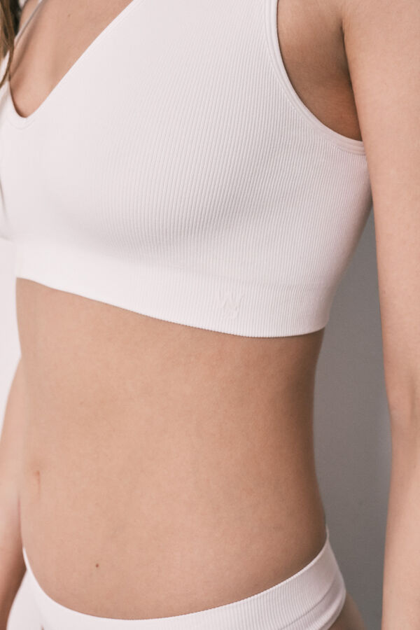 Women'secret Top halter liso com corte limpo branco bege