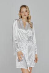Ivette Bridal Bata de mujer Ivette Bridal corta de satén en blanco marfil