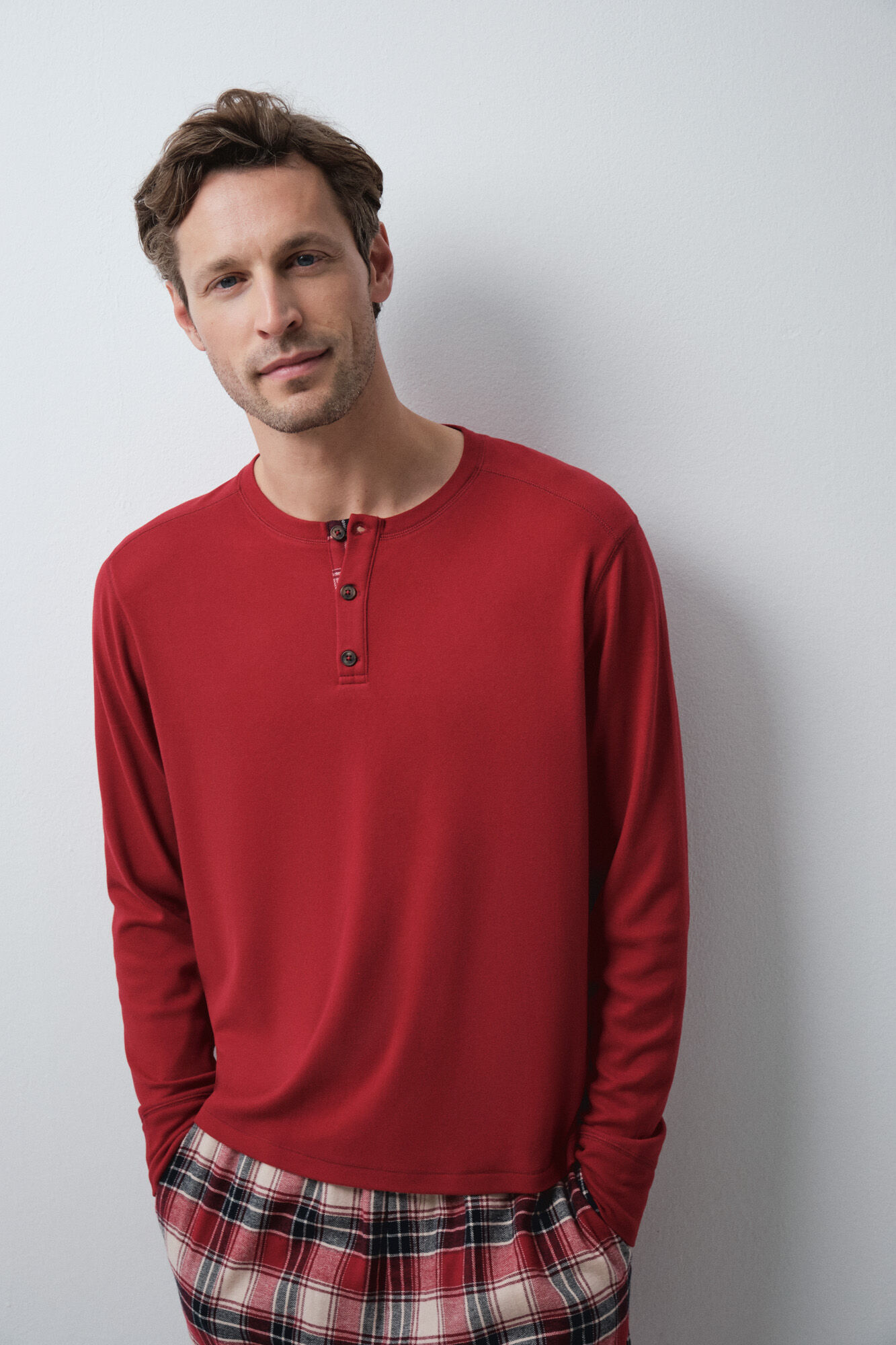 Women'secret Pijama de homem camiseiro aos quadrados vermelho