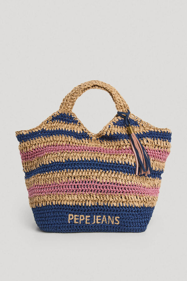 Pepe Jeans Bolsa tote de r&aacute;fia riscas azul