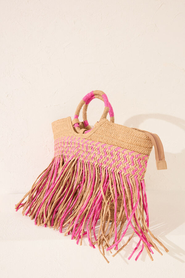 Women'secret Bolso capazo rosa rafia nude