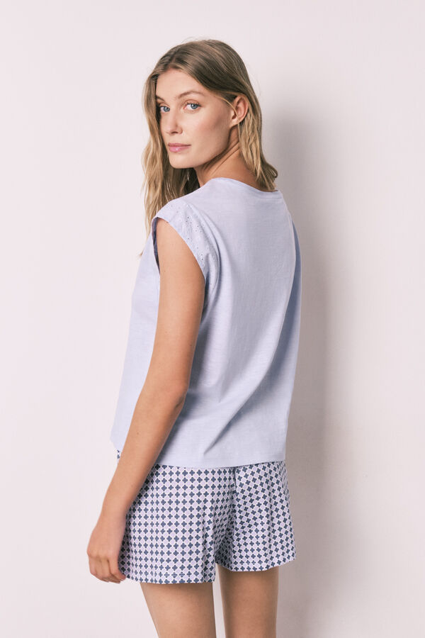 Women'secret Pijama curto em algod&atilde;o estampado lil&aacute;s rosa