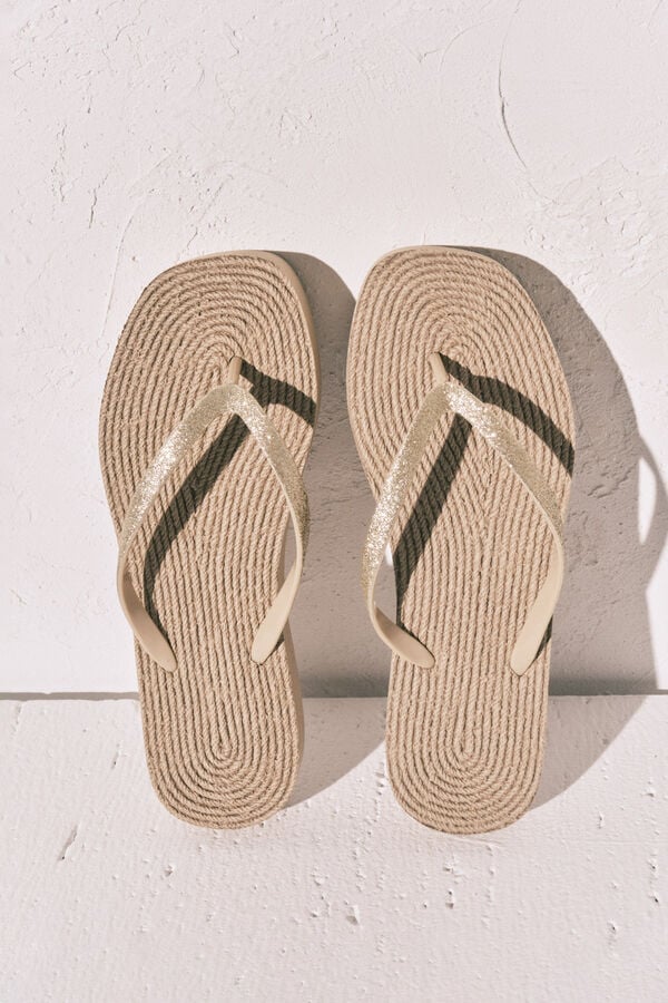 Women'secret Chinelos efeito juta com brilho amarelo