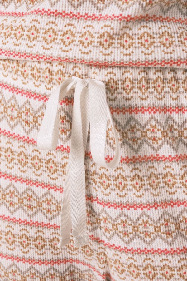 Women'secret Pijama longo textura waffle felpudo com faixas Mafalda bege