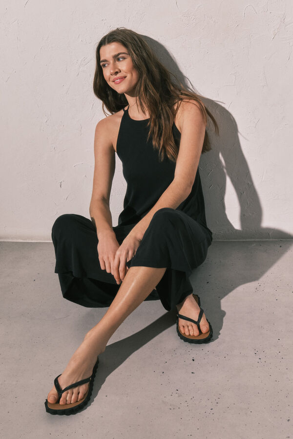 Women'secret Vestido comprido fluido preto preto