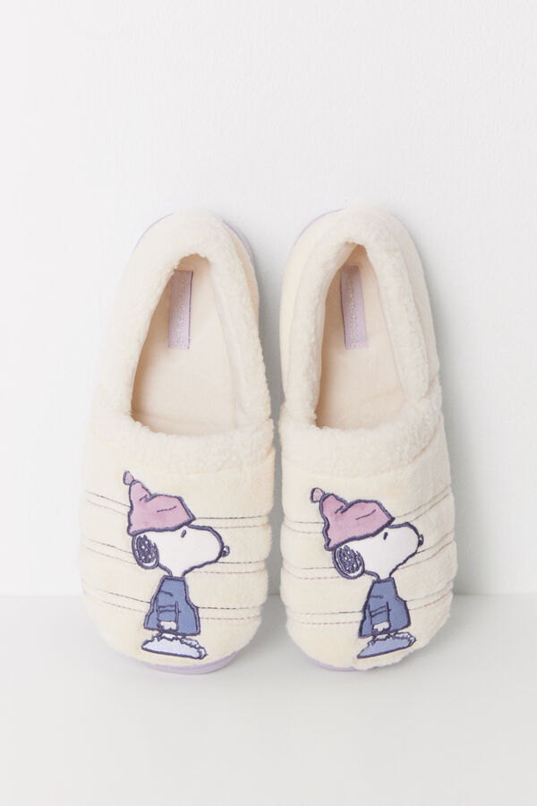 Womensecret Snoopy ivory fur slippers beige