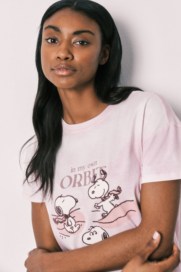 Women'secret Camisa de dormir curta em algod&atilde;o Snoopy rosa rosa