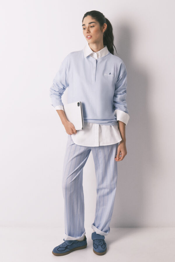 Women'secret T-shirt manga comprida em 100% algod&atilde;o azul azul