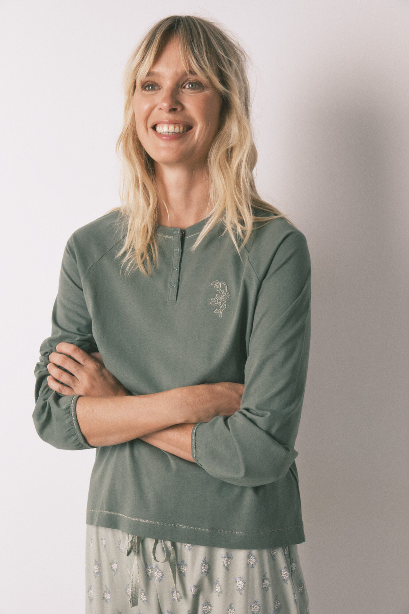 Women'secret Pijama largo algod&oacute;n pantal&oacute;n flores