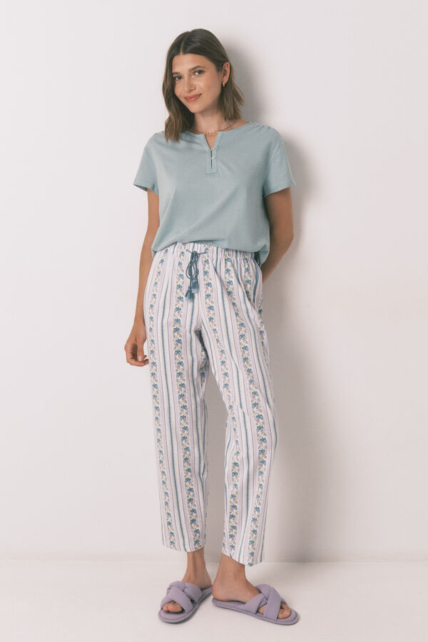 Women'secret Calça comprida cenoura 100% algodão com bordas bege