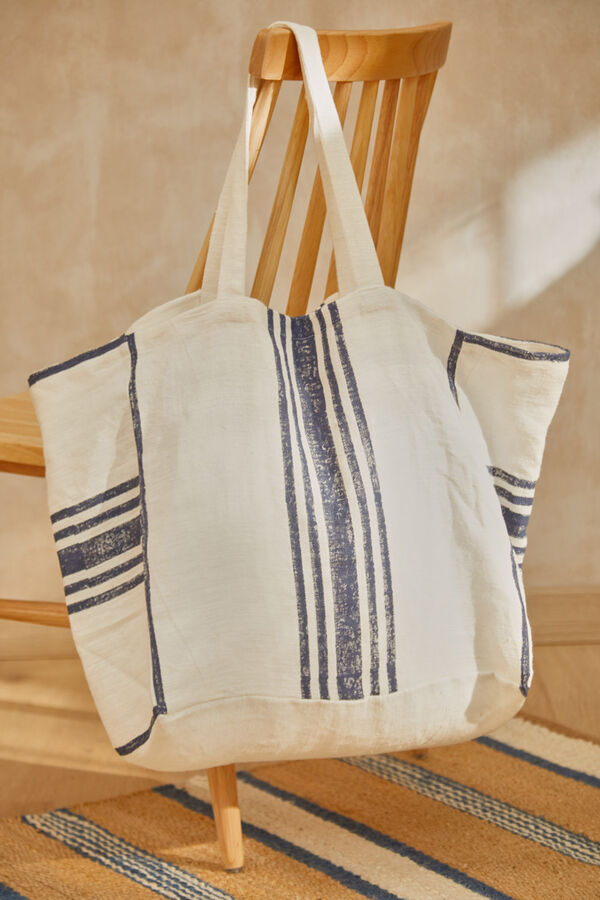 Calma House Lili blue striped print linen bag blue