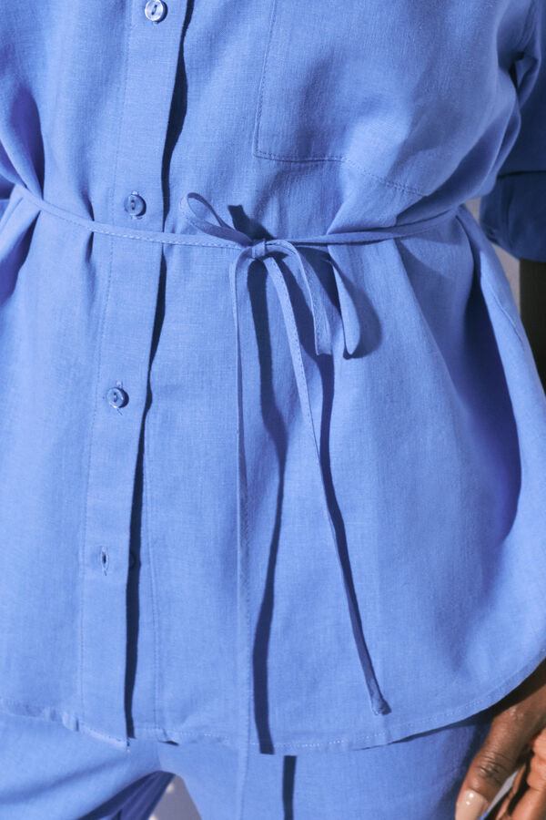 Women'secret Camisa de manga comprida em linho azul azul