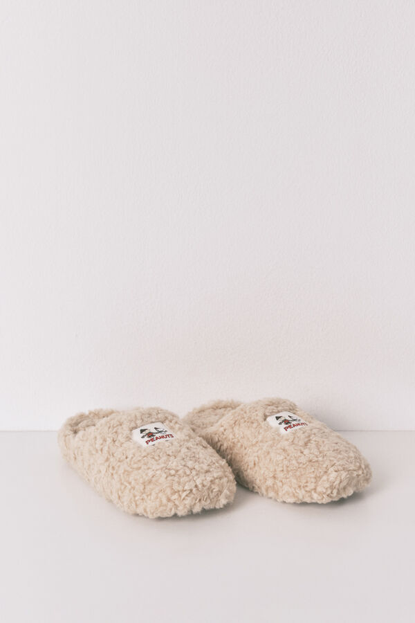 Women'secret Pacote de presente com chinelos de quarto de borrego e máscara para os olhos do Snoopy bege