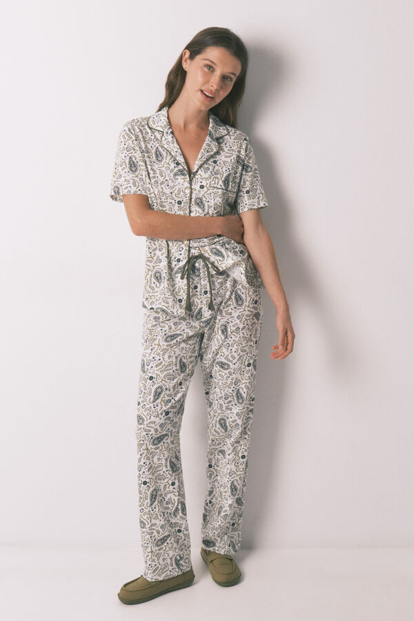 Women'secret Pijama camiseiro em algod&atilde;o estampado Paisley verde verde