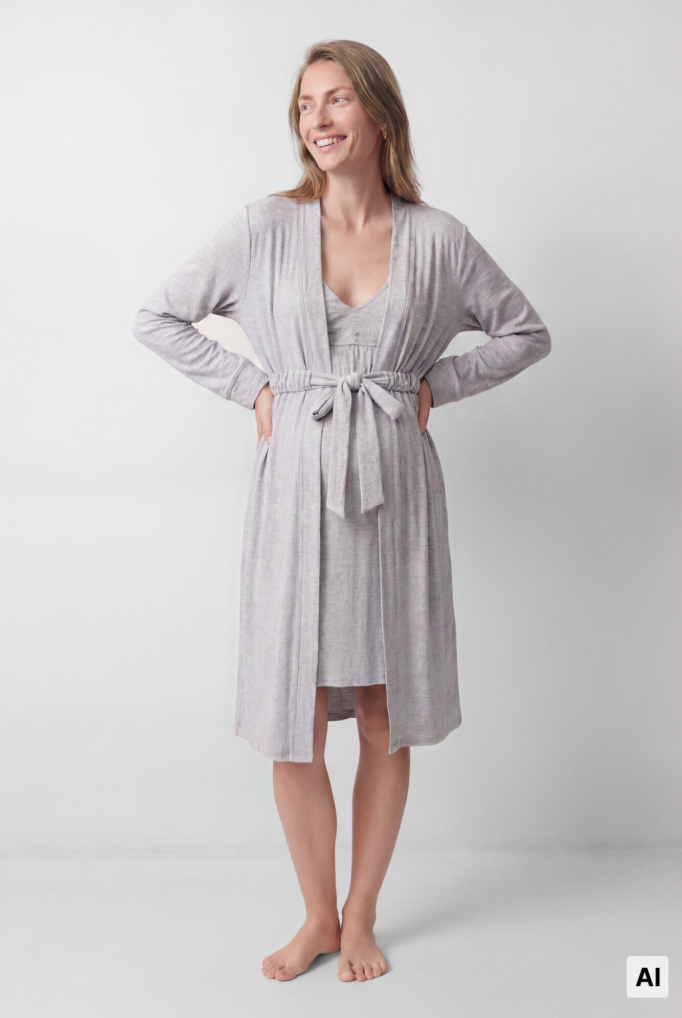 Women'secret Robe midi com cinto cinza