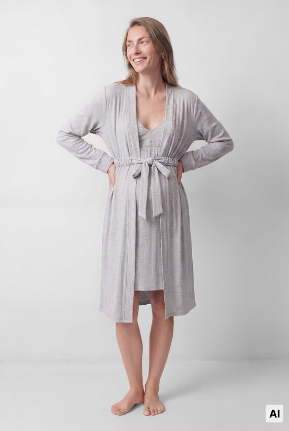 Bata midi cinturón gris