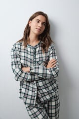 Women'secret Pijama comprido camisa gola mao aos quadrados bege