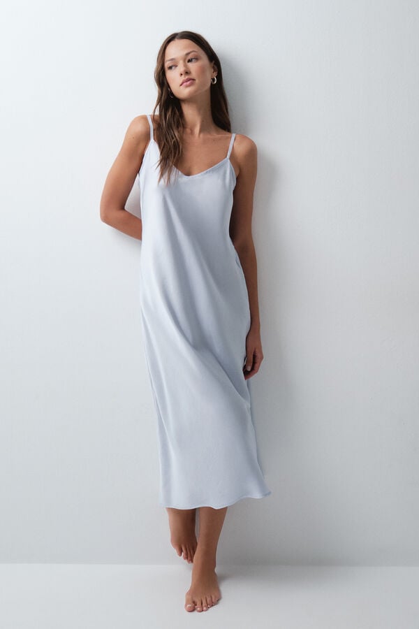 Women'secret Camisa de dormir comprida de al&ccedil;as acetinada azul azul