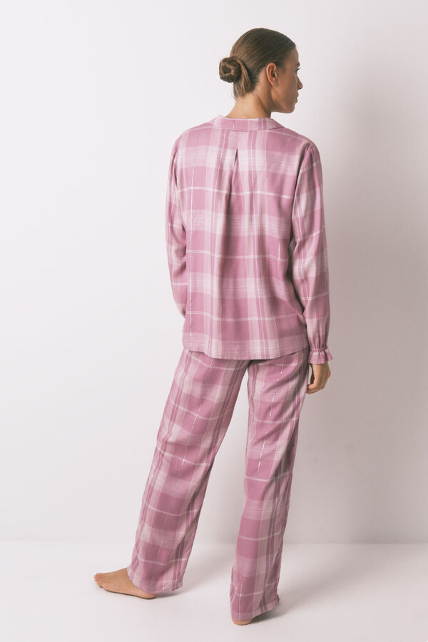 Women'secret Pijama camiseiro longo de viscose xadrez rosa rosa