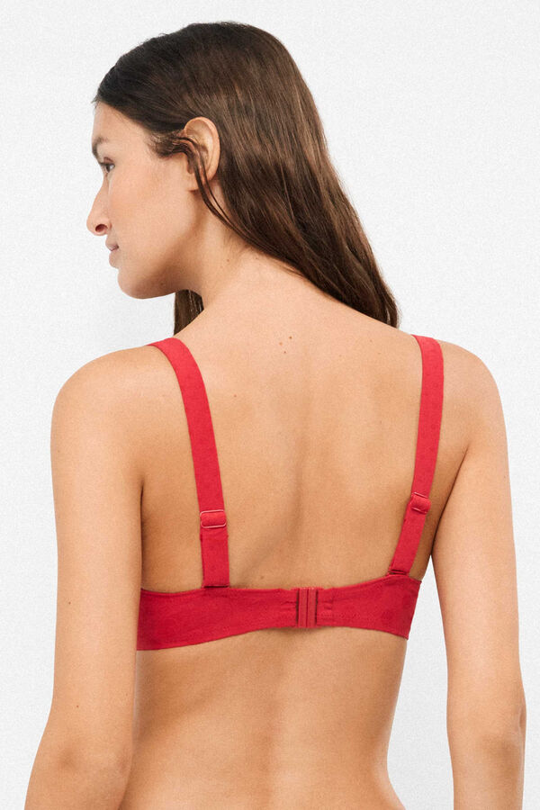 Gisela Top biqu&iacute;ni bandeau com aro jacquard bolinhas vermelho