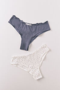 Women'secret Pack 2 cuecas largas em algod&atilde;o azul e estampado branco