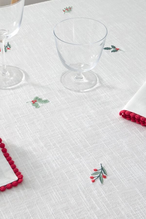 Textura Toalha de mesa bordada natal branco