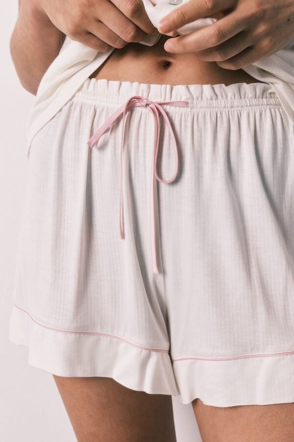 Women'secret Pijama curto camiseiro estampado riscas bege