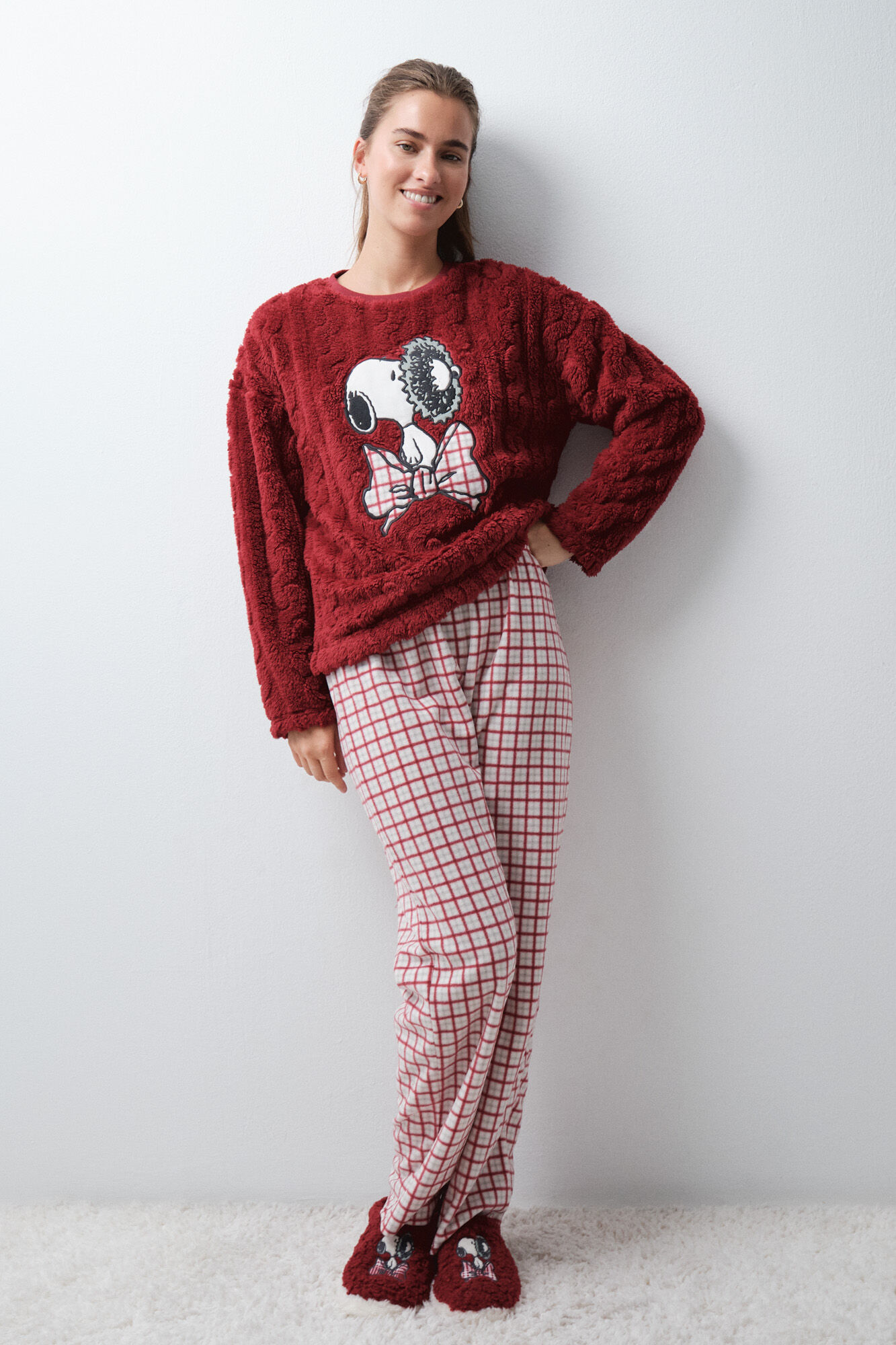 Women'secret Pijama largo cuadros Snoopy polar