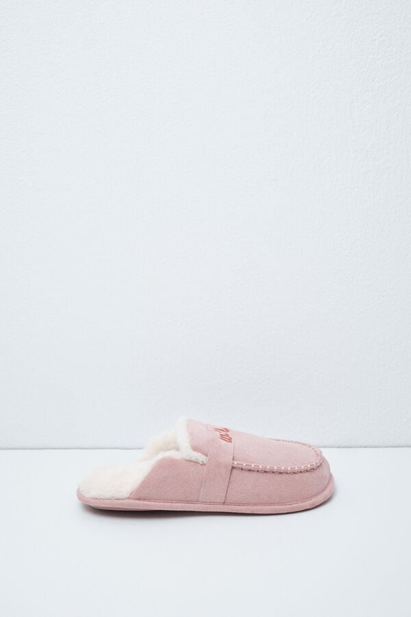 Women'secret Chinelos de quarto mocassim forrados rosa rosa