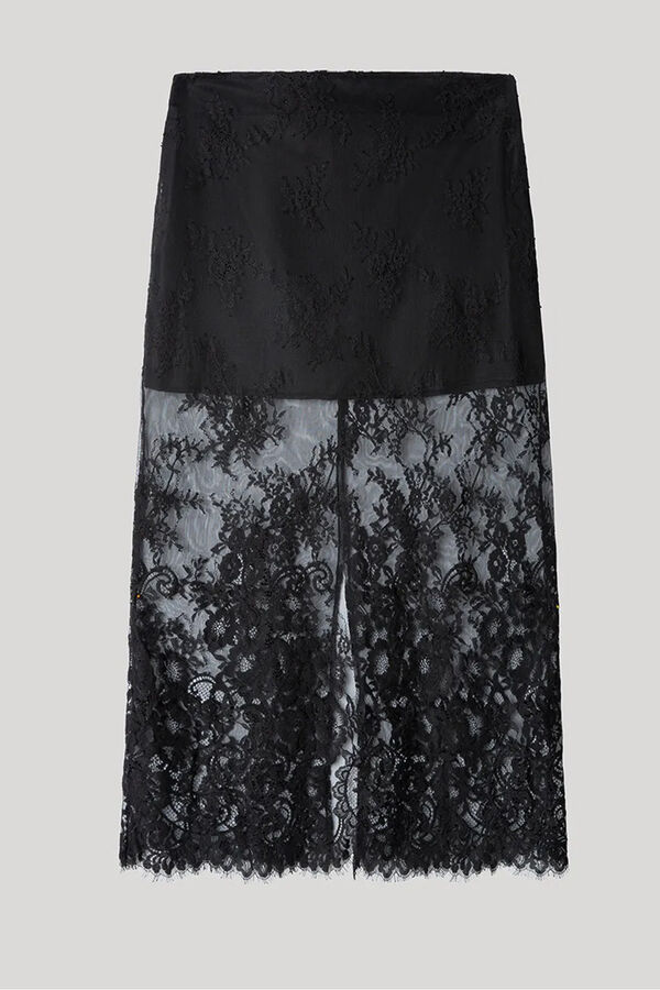 Gisela Saia de renda preta com forro interno e acabamento sofisticado preto