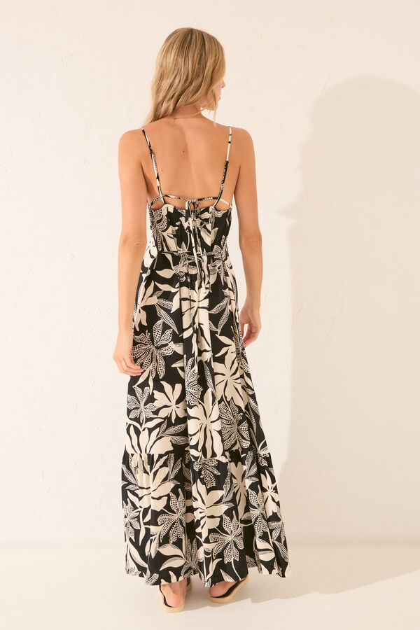 Women'secret Vestido longo estampado floral preto