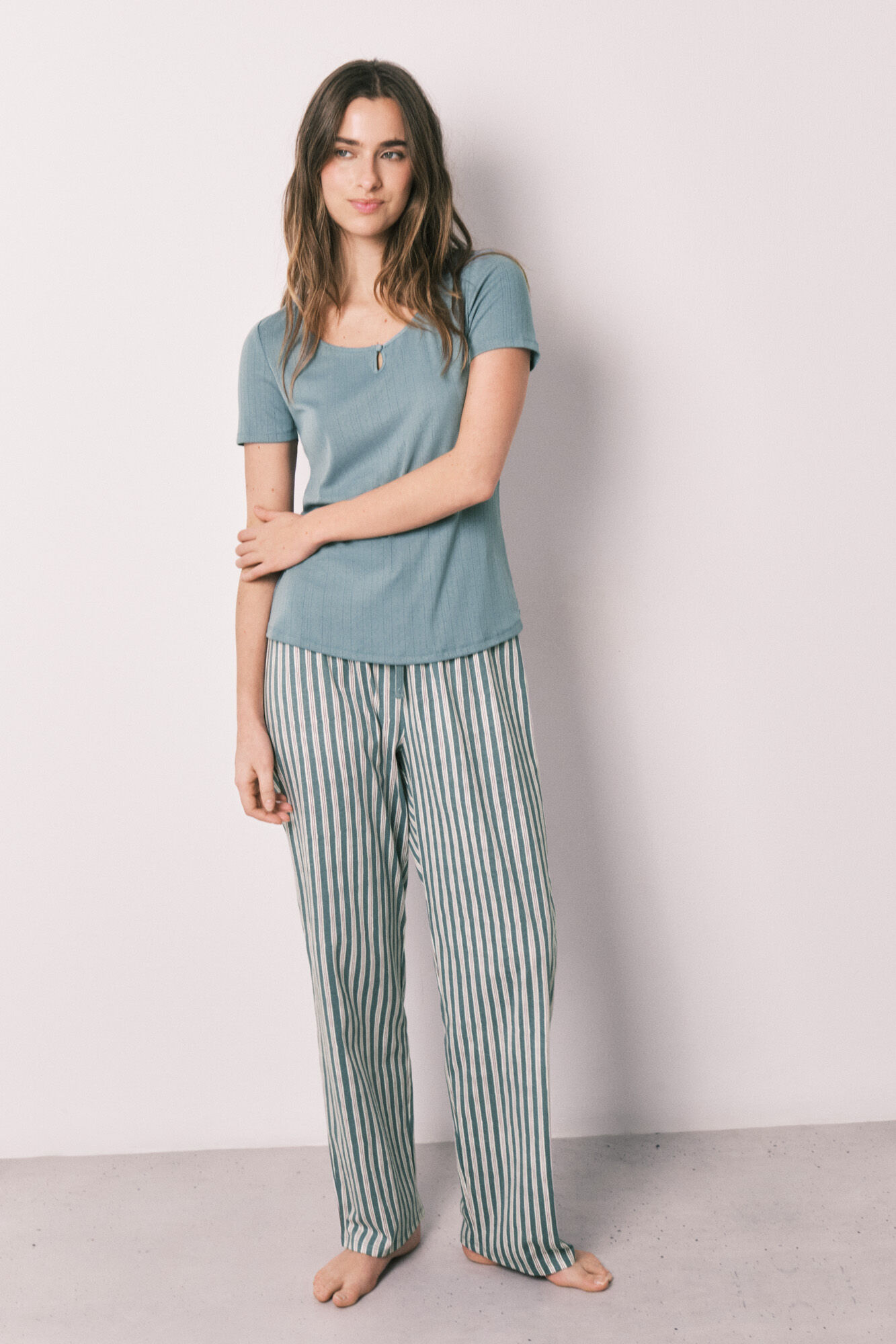 Women'secret Pijama estampado riscas verde
