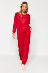 Trendyol Conjunto de pijama de inverno de bolinhas com bolinhas vermelhas vermelho