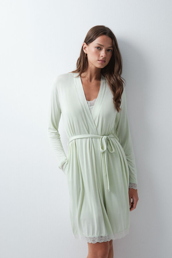 Women'secret Robe comprida com cinto verde menta verde